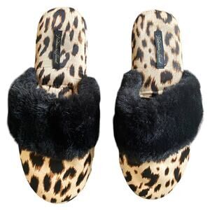 Victoria's Secret Cheetah Print Slippers Slides Tan Black Womens Small